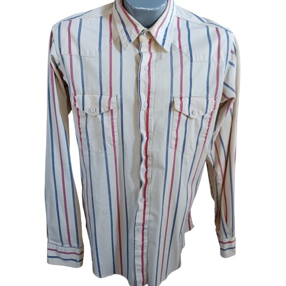 Wrangler Mens Vintage Western Shirt Large Brushpopper 16.5-35 X-Long Tails 90s - Picture 2 of 6